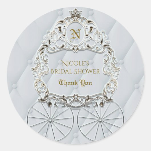 Wit & Goud Royal Crown Carriage Assepoester Favor Ronde Sticker (Voorkant)