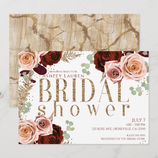 Wit Goud Roze Bourgogne Rozen Vrijgezellenfeest Kaart (Voorkant / Achterkant)