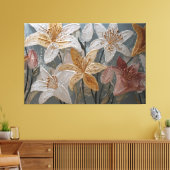 Wit Goud Roze Lelies Textured Abstracte Wandkunst Canvas Afdruk (Insitu (Woonkamer))