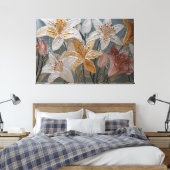 Wit Goud Roze Lelies Textured Abstracte Wandkunst Canvas Afdruk (Insitu (Slaapkamer))