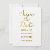 Wit & Goud Save the Date Cursive Typography Kaart (Achterkant)