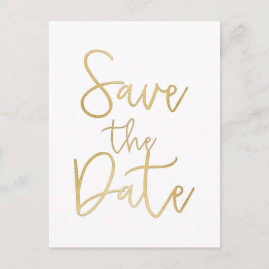 Wit & Goud SAVE THE DATE Moderne Script Ansichtkaa Aankondigingskaart (Voorkant)