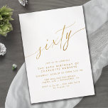 Wit & Goud Script | Eenvoudige Elegante 60e Verjaa Kaart<br><div class="desc">Elegante en simplistische uitnodigingen voor de 60e verjaardag met kop "zestig" tekst in een handgeschreven script. Faux gouden lettertype op een luchtige witte achtergrond. OPMERKING: het gouden effect wordt gerepliceerd door een afbeelding van hoge kwaliteit. Item zal mat worden afgedrukt.</div>