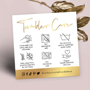 Wit & Goud Script Logo Tumbler Cup Care Guide Vierkante Visitekaartje
