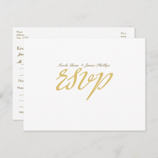 Wit & Goud Script Trouw-RSvp-ansichtkaart Uitnodiging Briefkaart (Voorkant / Achterkant)