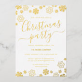 Wit Goud Sneeuwvlok Corporate Christmas Party Folie Uitnodiging (Voorkant)