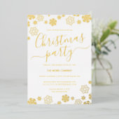 Wit Goud Sneeuwvlok Corporate Christmas Party Folie Uitnodiging (Staand Voorkant)