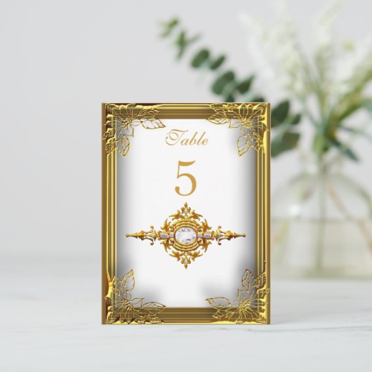 Wit Goud Tafel Nummer Zitplaats Kaart (Staand voorkant)