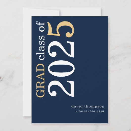 Wit Goud Tekst 2025 Navy Blauw Afstuderen Aankondiging (Voorkant)