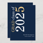 Wit Goud Tekst 2025 Navy Blauw Afstuderen Aankondiging (Voorkant / Achterkant)