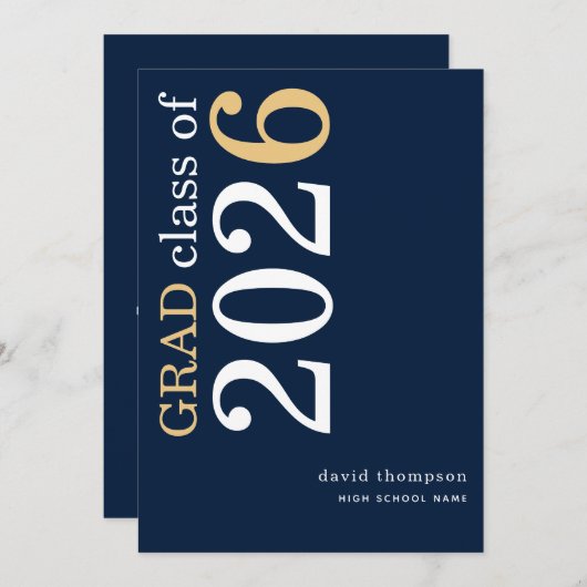 Wit Goud Tekst 2025 Navy Blauw Afstuderen Aankondiging (Voorkant / Achterkant)