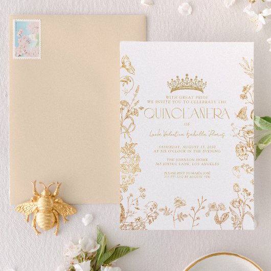  Wit Goud Tiara Floral Quinceañera Kaart