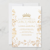  Wit Goud Tiara Floral Quinceañera Kaart (Voorkant)