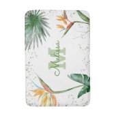 Wit Goud Tropische Bloemen Monogram Naam Badmat (Voorkant Verticaal)