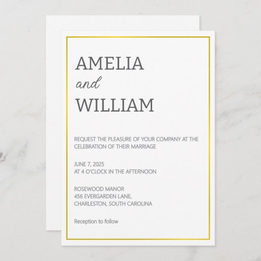 Wit & Goud Trouw Uitnodiging Template (Voorkant / Achterkant)