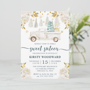Wit & Goud Truck Bloemen Sweet 16 Kaart
