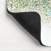 Wit Goud & Turkoois Blauw Glitter Moderne Kust Gla Muismat (Hoek)