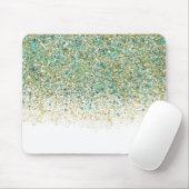Wit Goud & Turkoois Blauw Glitter Moderne Kust Gla Muismat (Met muis)