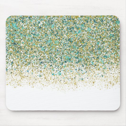 Wit Goud & Turkoois Blauw Glitter Moderne Kust Gla Muismat (Voorkant)