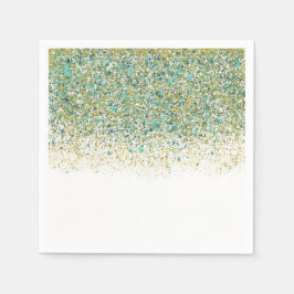 Wit Goud & Turkoois Blauw Glitter Moderne Kust Gla Servet