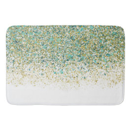 Wit Goud & Turkoois Blauwe Glitter Moderne Kust Gl Badmat