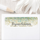 Wit Goud & Turkoois Blauwe Glitter Moderne Kust Gl Etiket (Insitu)