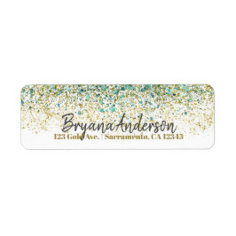 Wit Goud & Turkoois Blauwe Glitter Moderne Kust Gl Etiket