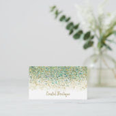 Wit Goud & Turkoois Blauwe Glitter Moderne Kust Gl Visitekaartje (Staand voorkant)