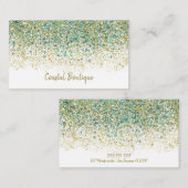 Wit Goud & Turkoois Blauwe Glitter Moderne Kust Gl Visitekaartje (Voorkant / Achterkant)