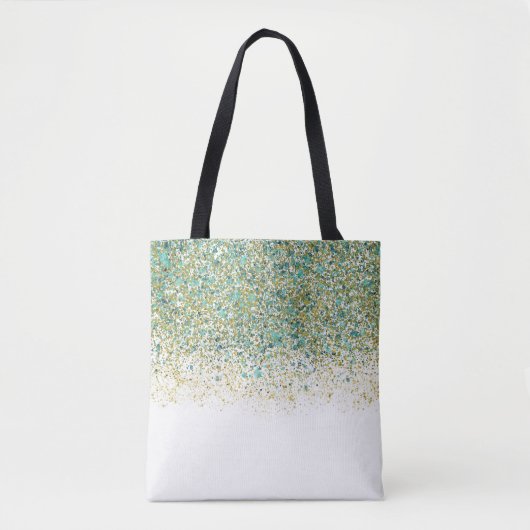 Wit Goud & Turkoois Blauwe Glitters Moderne Kust G Tote Bag (Voorkant)