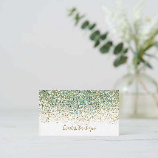 Wit Goud & Turkoois Blauwe Glitters Moderne Kust G Visitekaartje (Staand voorkant)