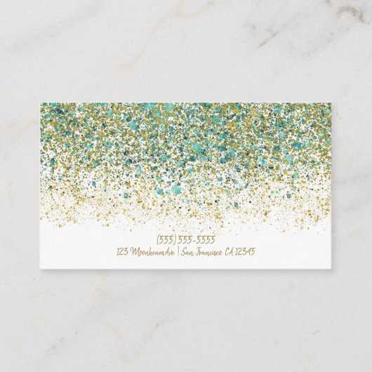 Wit Goud & Turkoois Blauwe Glitters Moderne Kust G Visitekaartje (Achterkant)