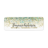 Wit Goud & Turquoise Glitter Moderne Kust Glamour Etiket (Voorkant)