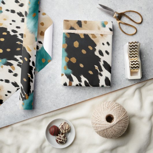Wit Goud Turquoise Zwart Koeienhuid Naam Cadeaupapier (Crafts)