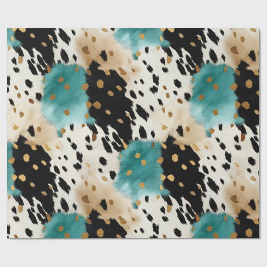 Wit Goud Turquoise Zwart Koeienhuid Naam Cadeaupapier (Vlak)