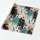 Wit Goud Turquoise Zwart Koeienhuid Naam Cadeaupapier (Uitgerold)