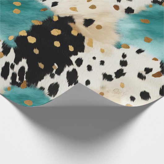Wit Goud Turquoise Zwart Koeienhuid Naam Cadeaupapier (Hoek)
