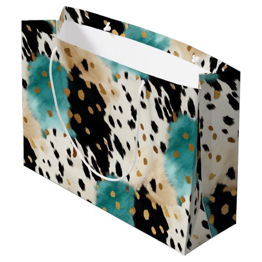 Wit Goud Turquoise Zwart Koeienhuid Naam Groot Cadeauzakje (Achterkant Gekanteld)