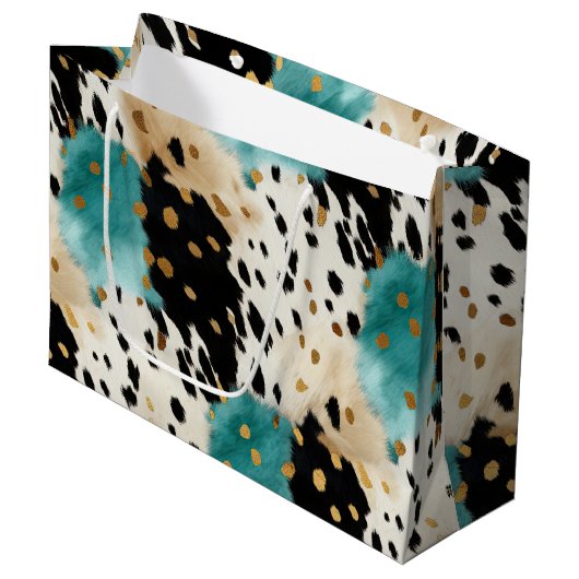 Wit Goud Turquoise Zwart Koeienhuid Naam Groot Cadeauzakje (Voorkant Gekanteld)