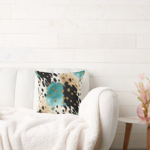 Wit Goud Turquoise Zwart Koeienhuid Naam Kussen