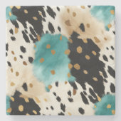 Wit Goud Turquoise Zwart Koeienhuid Naam Stenen Onderzetter (Voorkant)