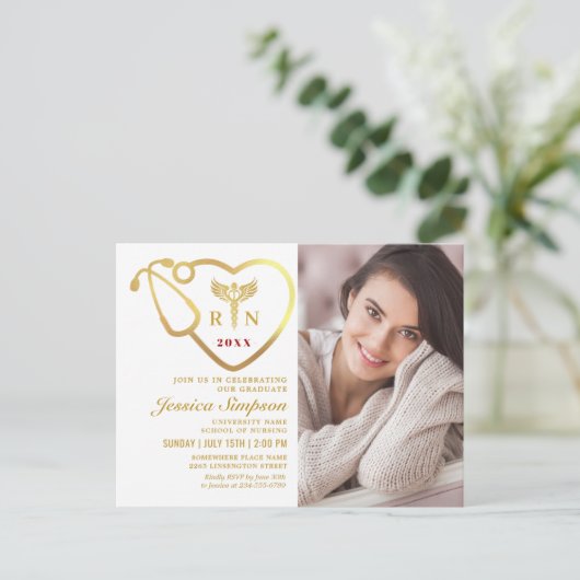 Wit Goud Verpleegkunde Afstuderen Uitnodiging Brie (Staand voorkant)