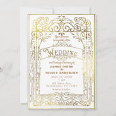 Wit & Goud  Victoriaans Deco Wedding Kaart (Voorkant)