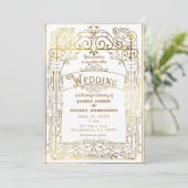 Wit & Goud  Victoriaans Deco Wedding Kaart (Staand voorkant)