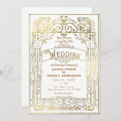 Wit & Goud  Victoriaans Deco Wedding Kaart (Voorkant / Achterkant)