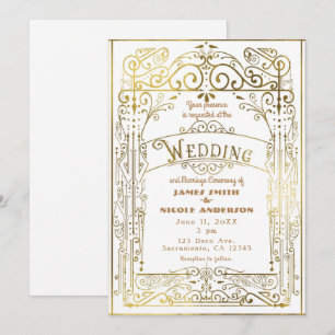 Wit & Goud Vintage Victoriaanse Deco Bruiloft Kaart