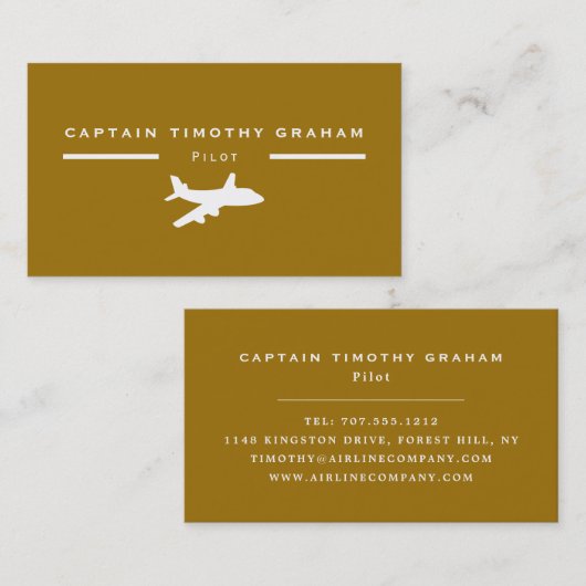 Wit & Goud Vliegtuigicoon, Flight Steward & Pilot  Visitekaartje (Voorkant / Achterkant)
