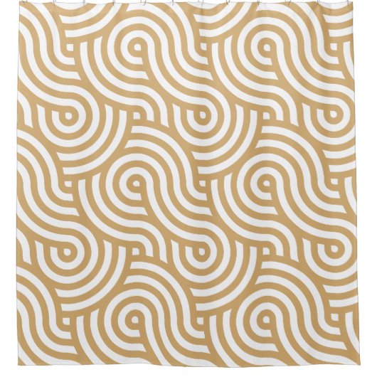 Wit & Goud Zee Ocean Waves Patroon Douchegordijn (Voorkant)