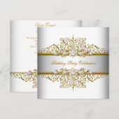 Wit Goud Zilver Crème Elegant Feest Kaart (Voorkant / Achterkant)