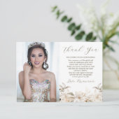 Wit Goud Zilver Winter Foto Bloemen Quinceañera Bedankkaart (Staand voorkant)